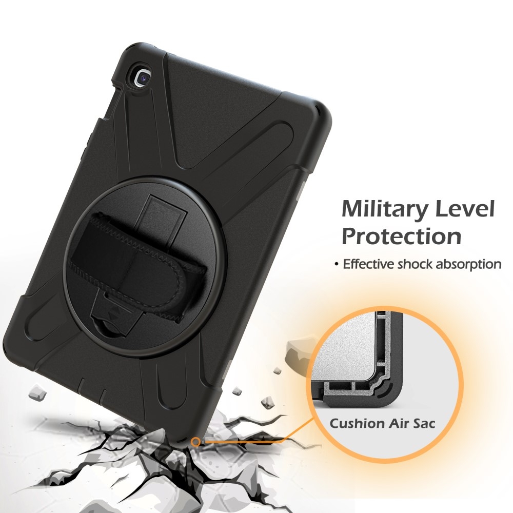 Samsung Galaxy Tab S5e Hybrid Outdoor Silikon Case Hülle mit Aufsteller und Handschlaufe - Schwarz