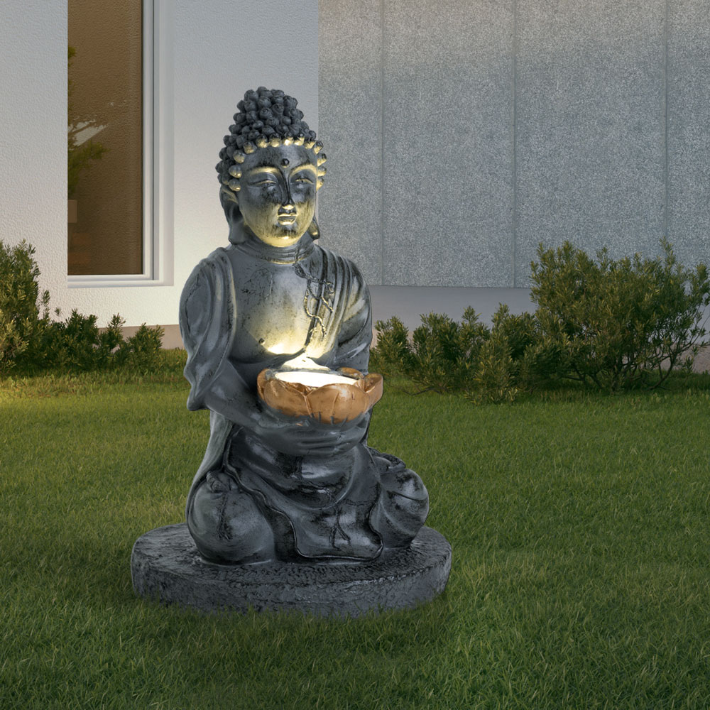 2er Set LED Solarleuchte BUDDHA in grau