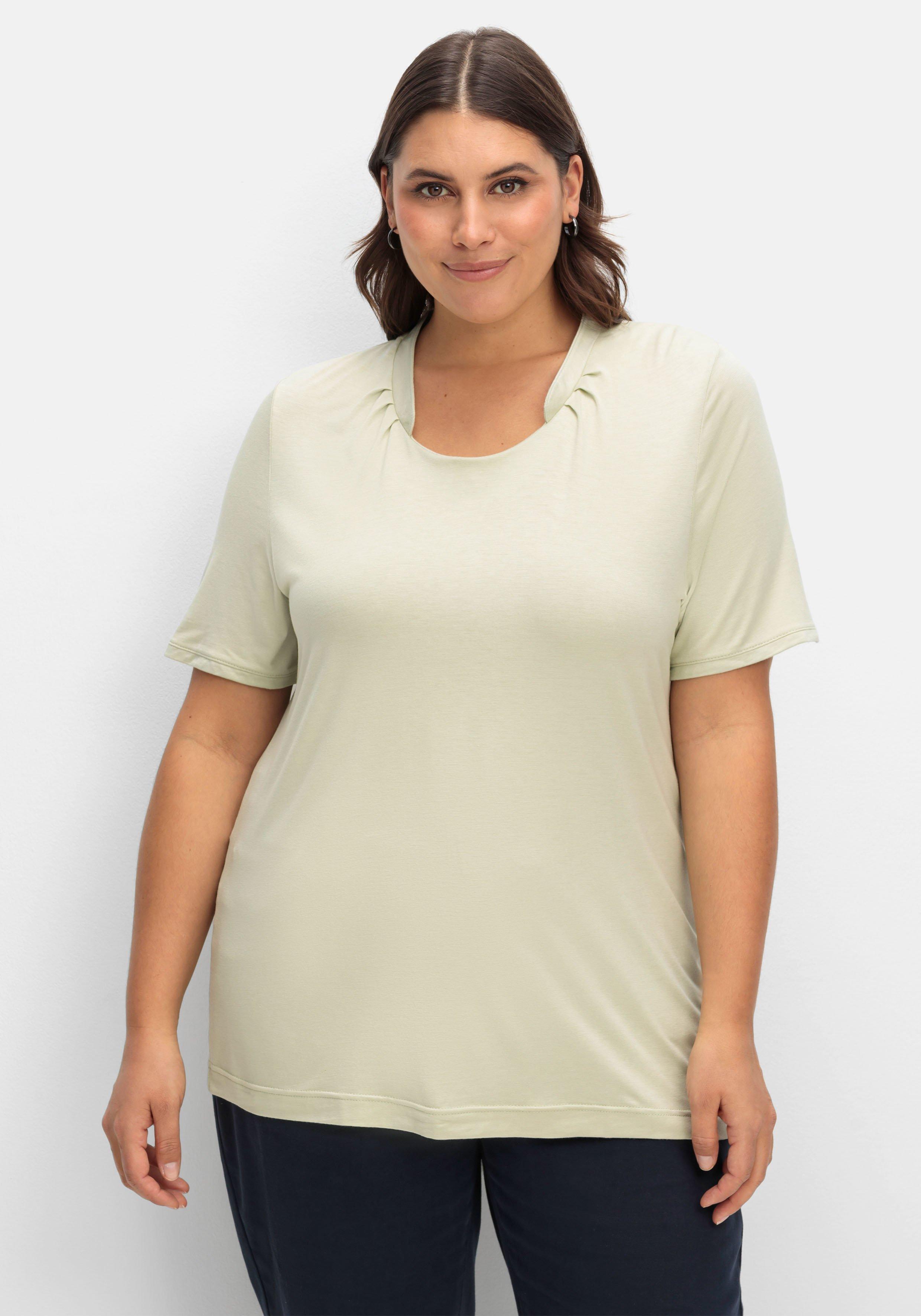 Shirt mit Faltenpartie am Stehkragen