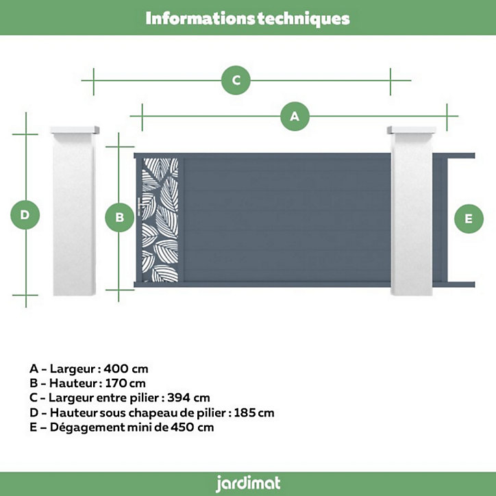 Portail Jardimat coulissant aluminium Frejus Tropical gris anthracite - 400 x h.170 cm