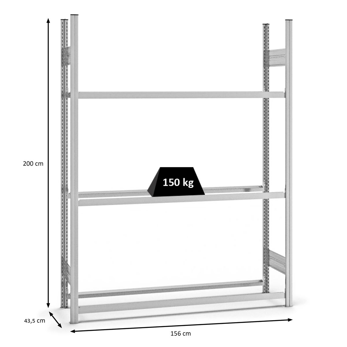 PROREGAL Bandenrek, insteeksysteem, T-profiel, basiseenheid, hxbxd 200 x 150 x 40 cm, 3 niveaus, legbordbelasting 150 kg, verzinkt