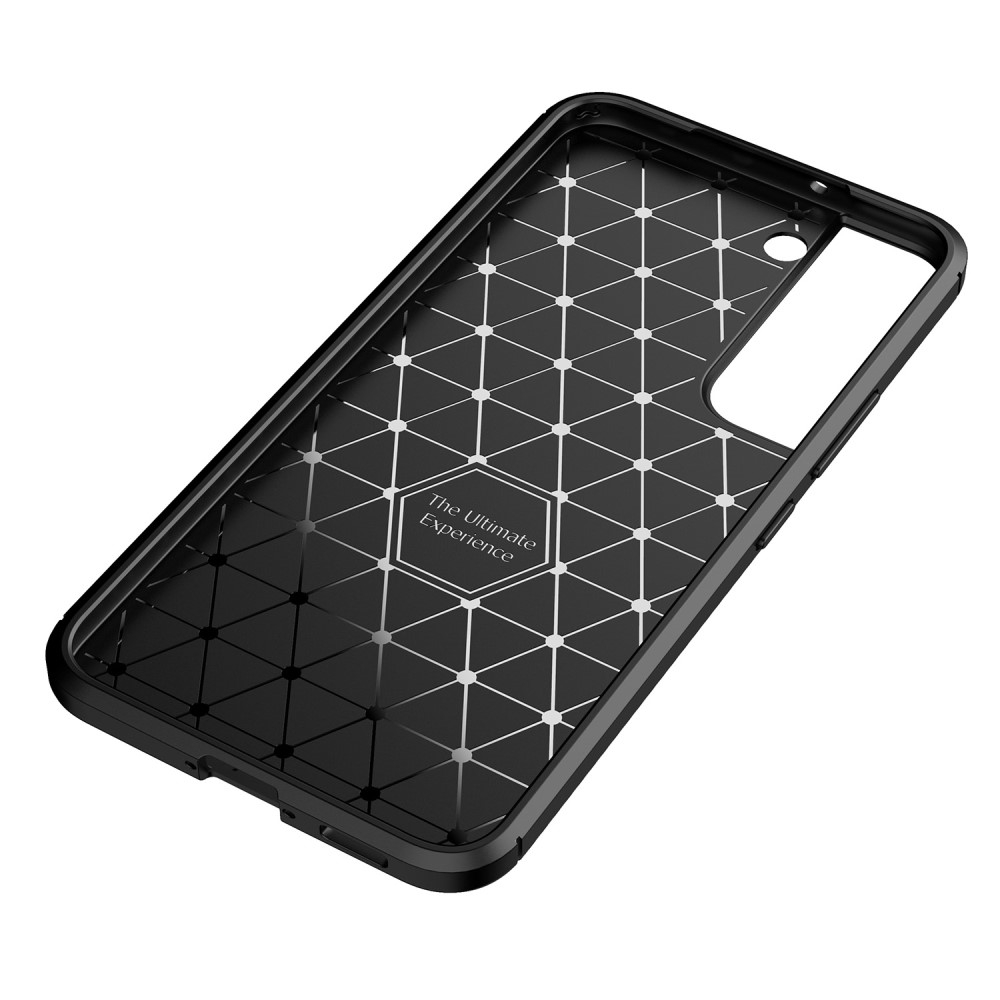 Samsung Galaxy S22 5G Gummi Case Schutzhülle mit Air Cushion Fallschutz im Carbon Look - Schwarz