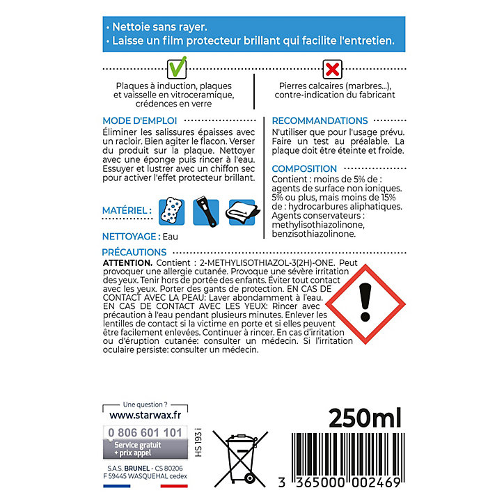 Nettoyant spécial plaques vitrocéramiques Starwax 250ml
