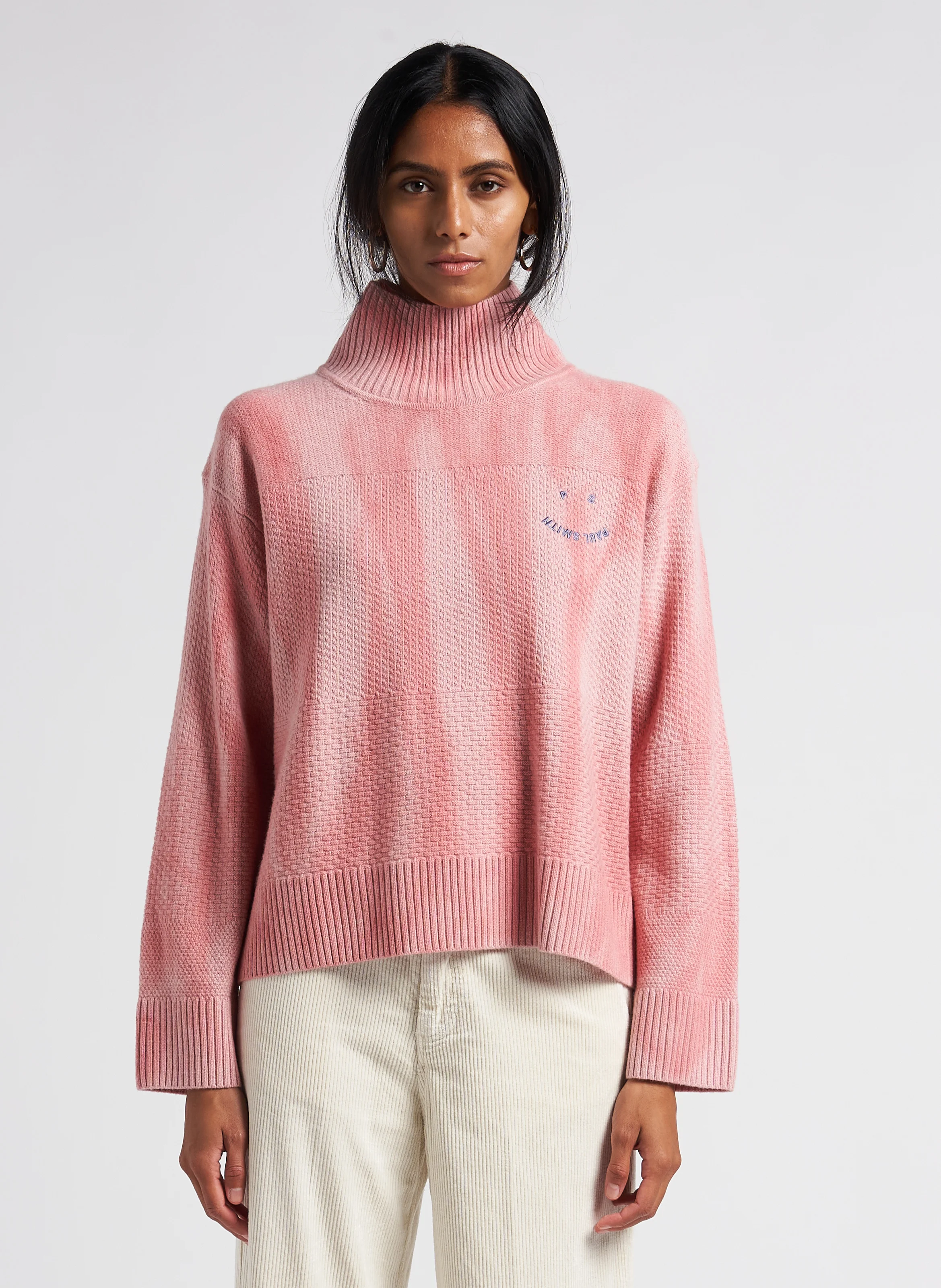 Pull col montant en laine mélangée ample | Rose