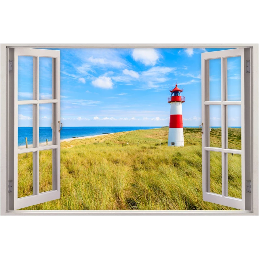 Nikima Wandtattoo 147 Fenster - Leuchtturm Nordsee in 5 vers. Größen bunt