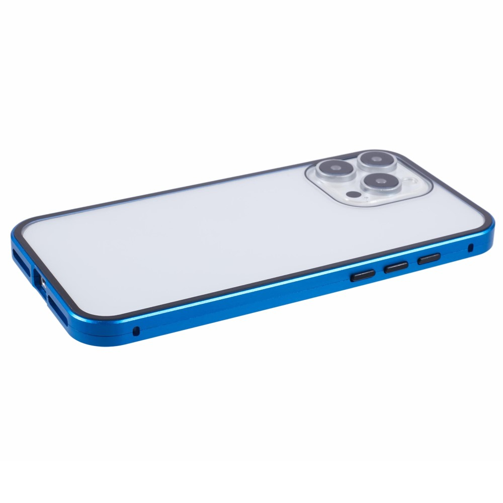 iPhone 16 Pro Max Magnetische Alu Schutzhülle mit Panzer Glas Backcover   Displayschutz (Magnet-Technologie) - Blau