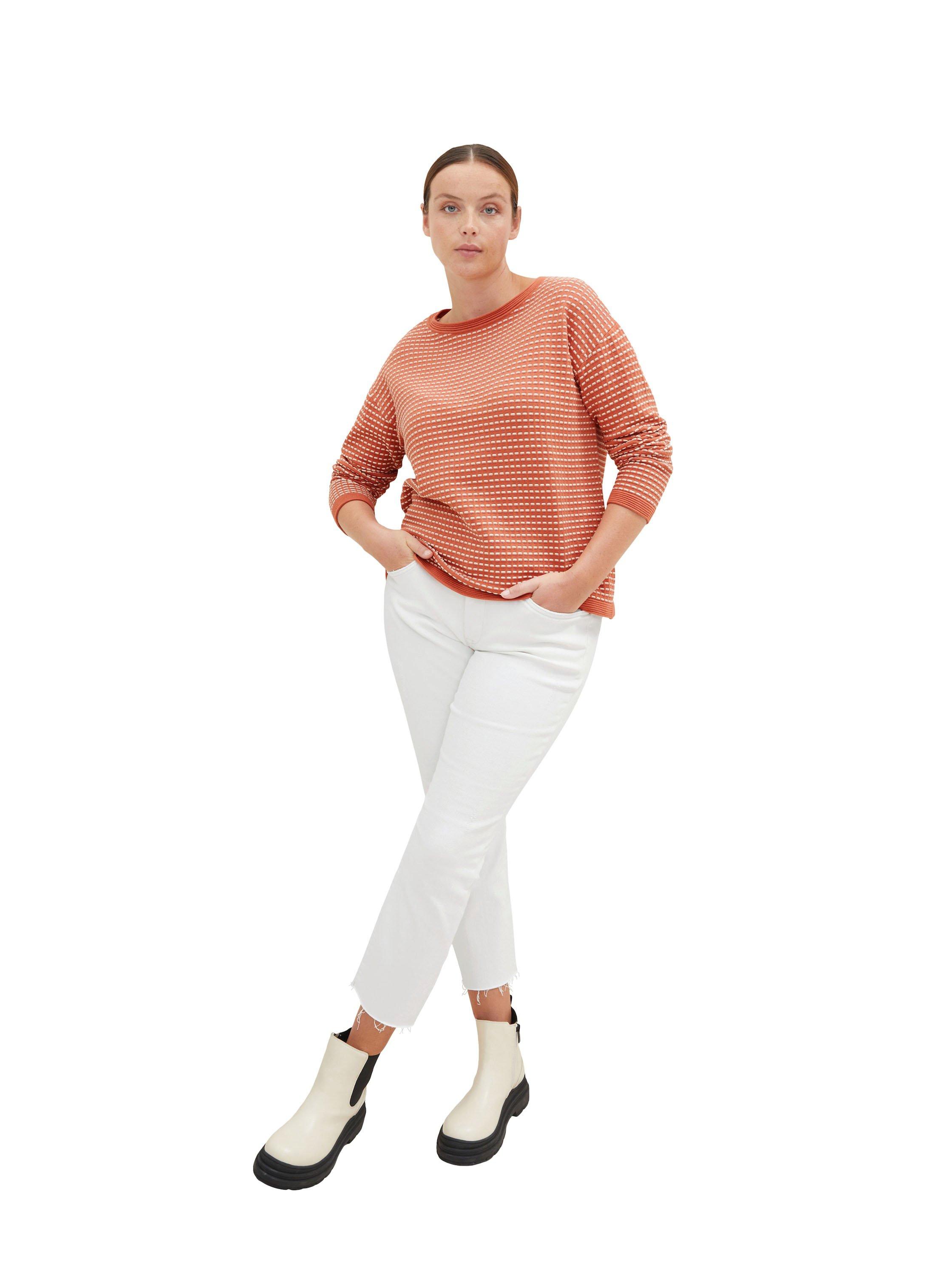 Pullover in Kontraststruktur mit Rippbündchen