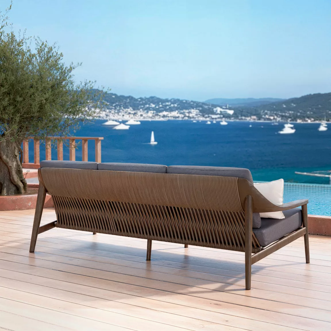 Canapé de jardin en bois teck 3 places Cap Ferrat Gris