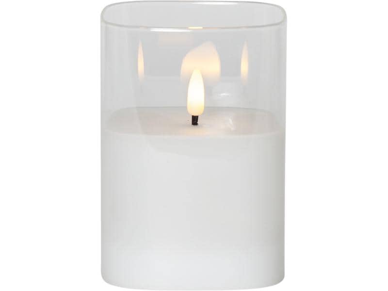 Star Trading LED-Kerze Pillar Flamme Ø 9 x 12.5 cm, Transpa Kerze aus Echtwachs mit LED Leuchte