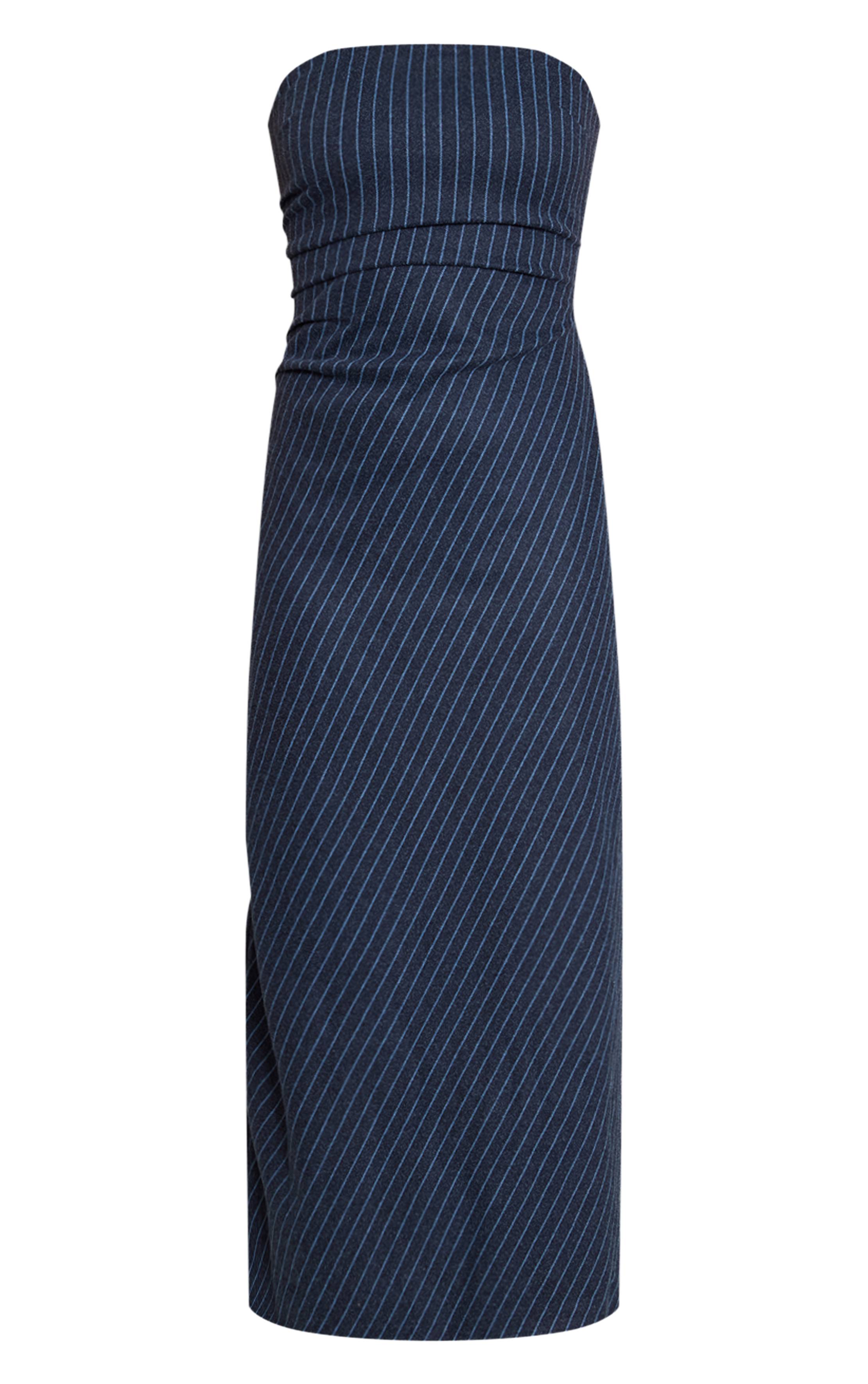 Bleu Marine Robe Longue Bustier À Rayures Fines Brossées
