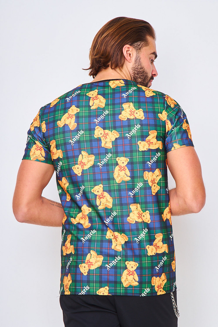 T-shirt vert à imprimé écossais