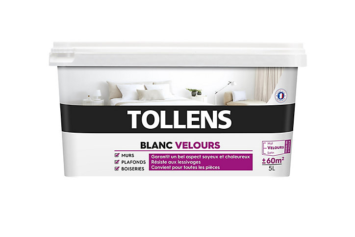 Peinture Tollens murs et plafonds velours blanc 5L