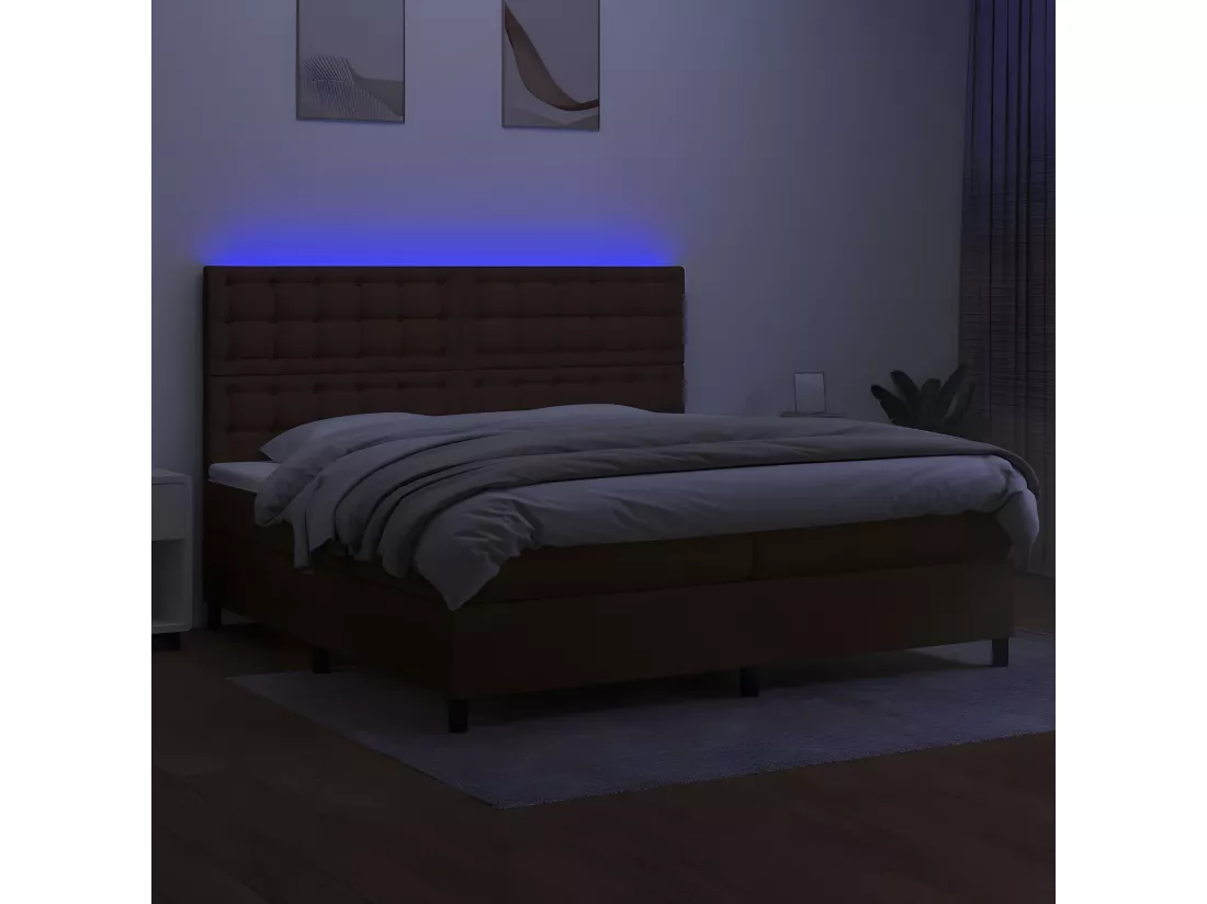 Sommier tapissier matelas et LED Marron foncé 200x200 cm Tissu