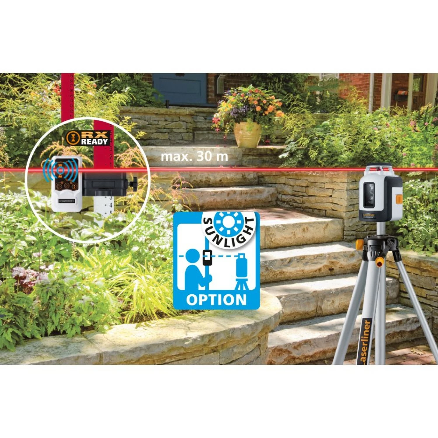 Laserliner SmartLine-Laser 360° Set Kruislijnlaser incl. statief en ontvanger in tas - rood - 2 lijnen - 30m