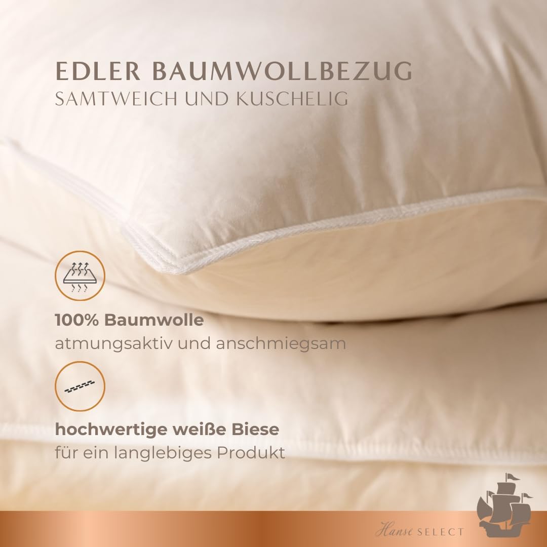 Hanse Select Kopfkissen federfrei 80x80 cm, hochwertiges Kopfkissen für weichen Schlafkomfort mit kombinierter Füllung aus Faserbällchen, waschbar bis 60°C & allergikergeeignet, Made in Germany