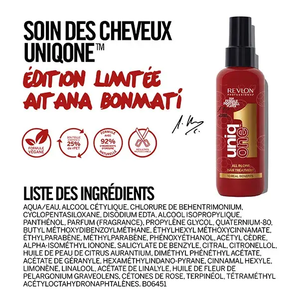 UNIQONE Aitana Édition, Masque spray sans rinçage 10 bienfaits, tous types de cheveux, 150 ml