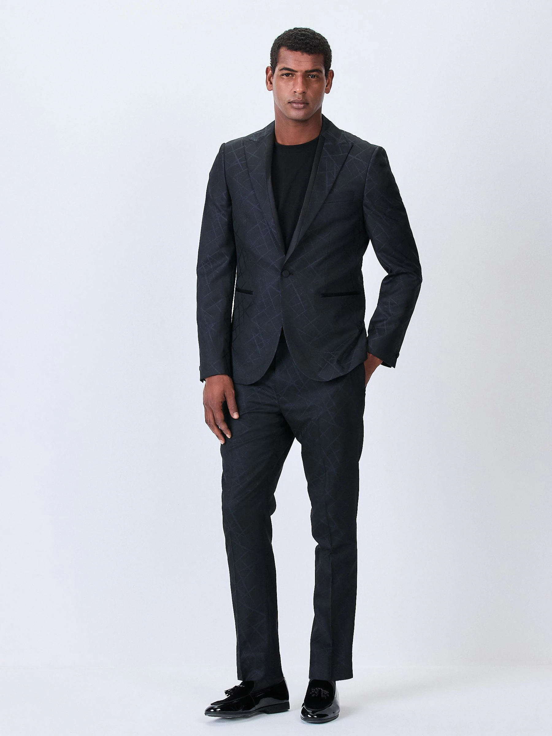 Zwart - Slim Fit Jacquard Texture Tuxedo Suit Trousers