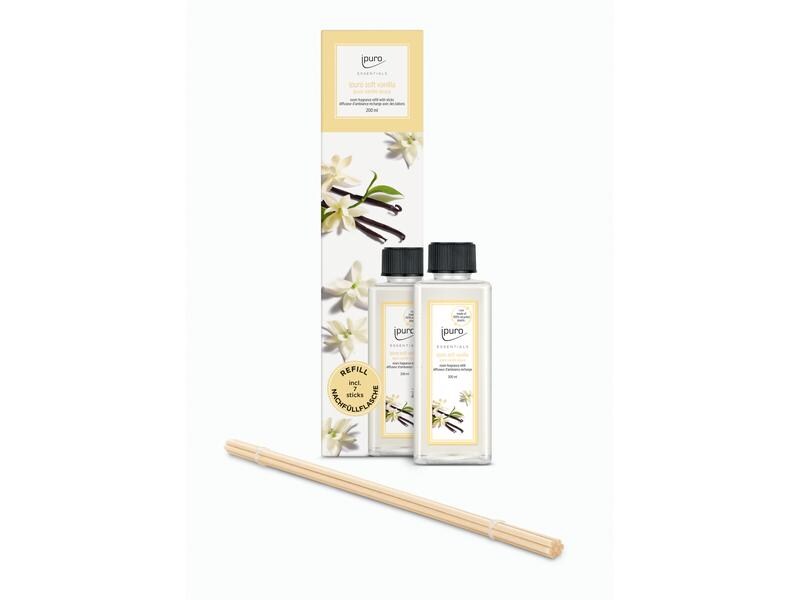 ipuro Duftstäbchen Refill Soft Vanilla mit Stäbchen 200 ml Nachfüller für Duftstäbchen mit süssem Duft
