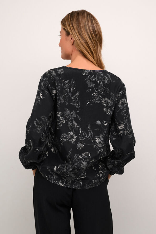 Cream CRLova V-Neck Blouse Black and white abstract flowe