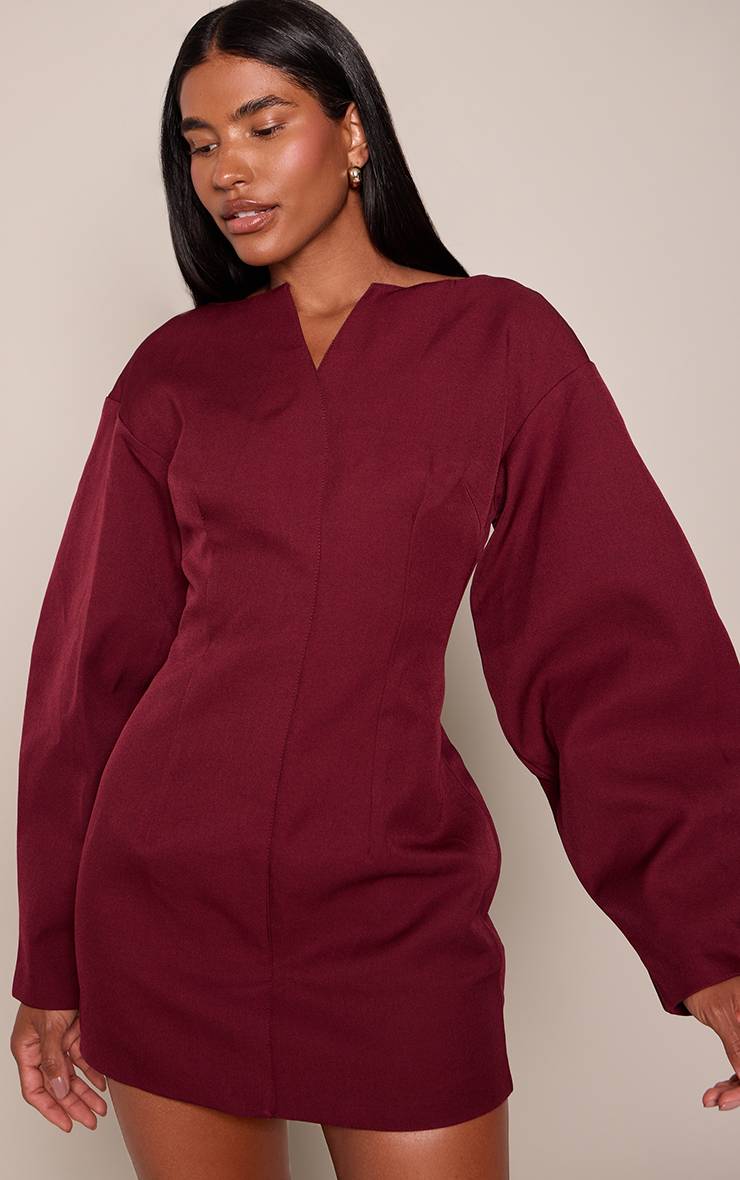 Rouge Bordeaux Robe Blazer Cintrée À La Taille Avec Manches Cocon
