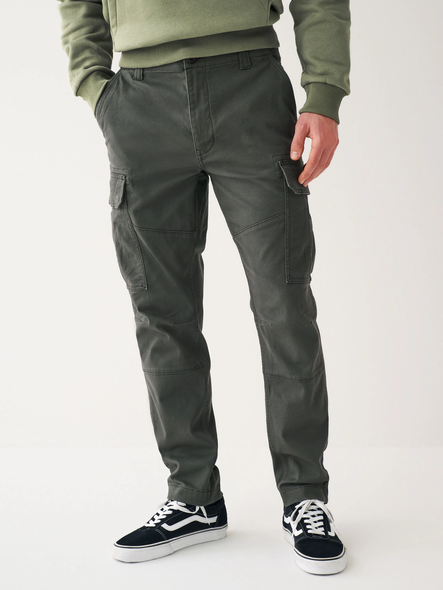 Antracietgrijs - Slim Fit - Katoenen cargostretchbroek