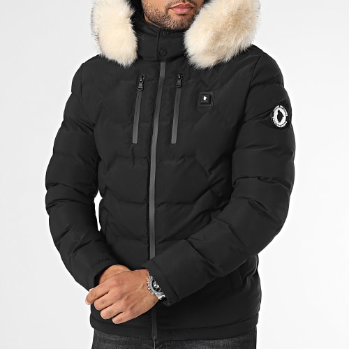 Doudoune Chauffante Capuche Fourrure Val D'Isere Premium Noir Blanc