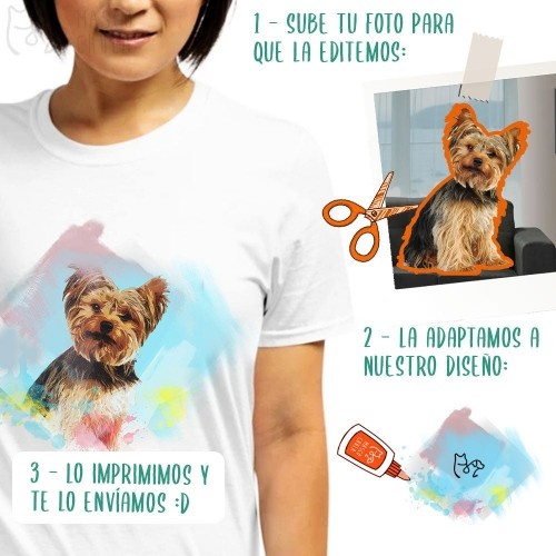 Camiseta feminina personalizada Mascochula em aquarela com seu animal de estimação em cinza escuro.
