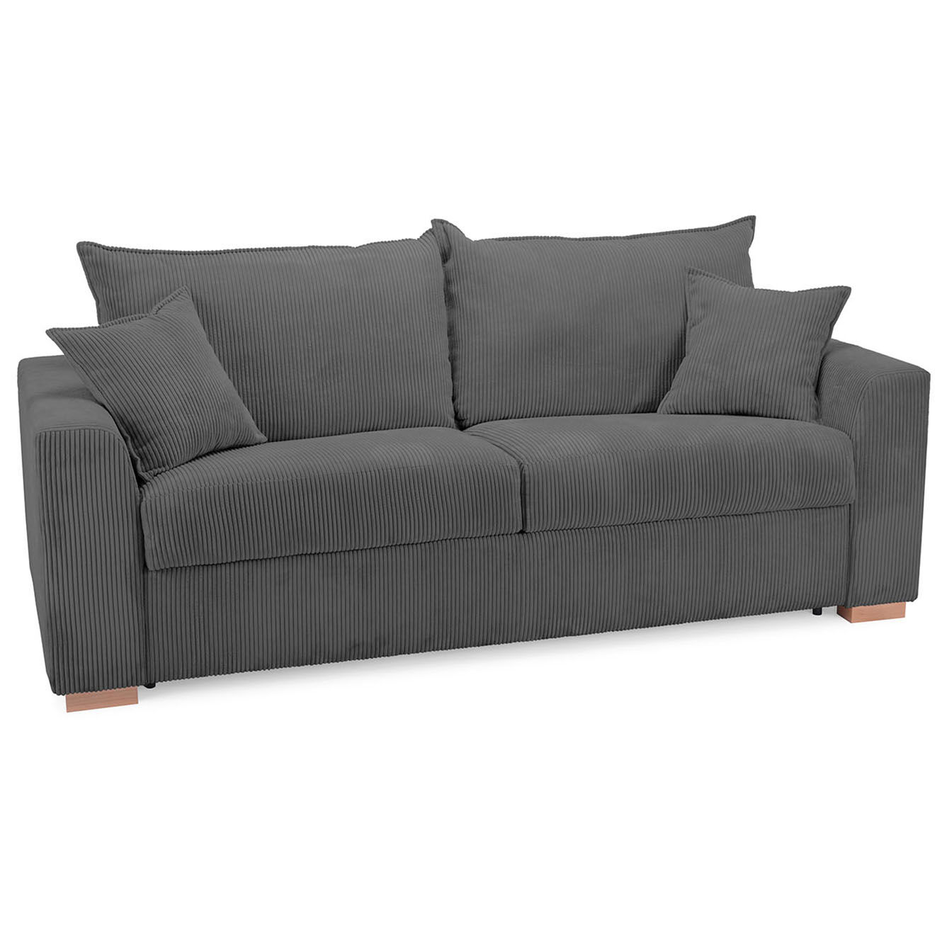 Bobochic Canapé droit augustin ouverture express velours côtelé gris foncé  - 205x97x96 cm