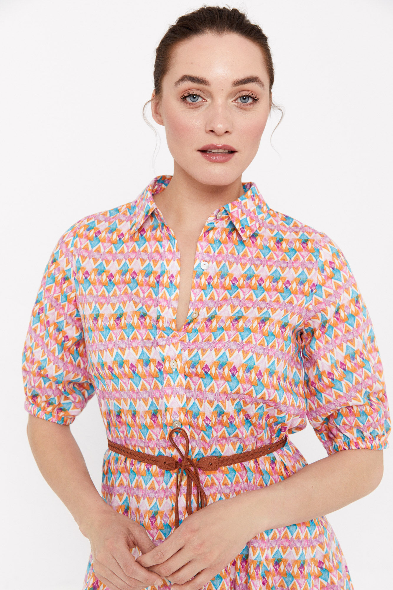 Vestido curto de algodão - Multicolorido