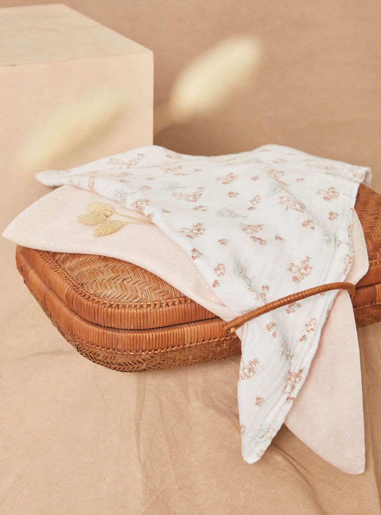 Lot de 2 langes rose pâle et écru en gaze de coton biologique