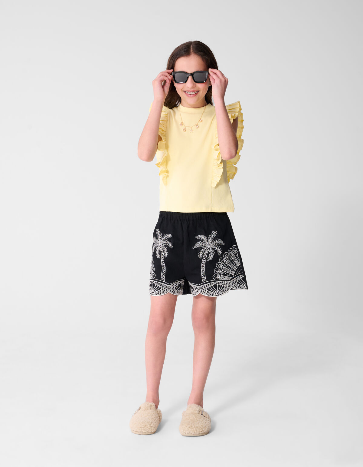 Palm Embroidery Short Zwart
