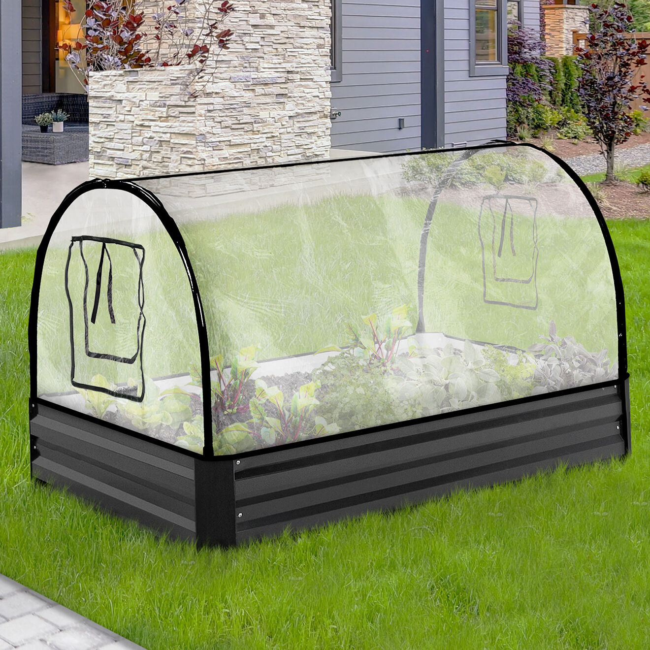 JARDIKT Serre de potager en métal gris anthracite - 115x80x60 cm