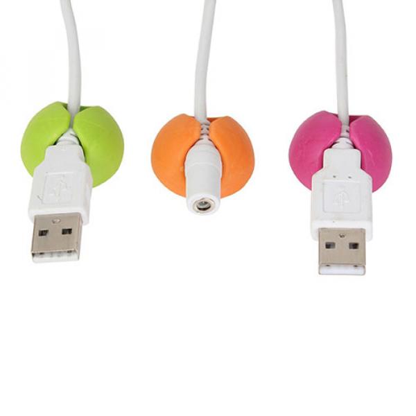 (6er Set) Vielzweck Silikon Kabel Drops / Clips / Halter / Klemme (Pink / Grün / Orange)