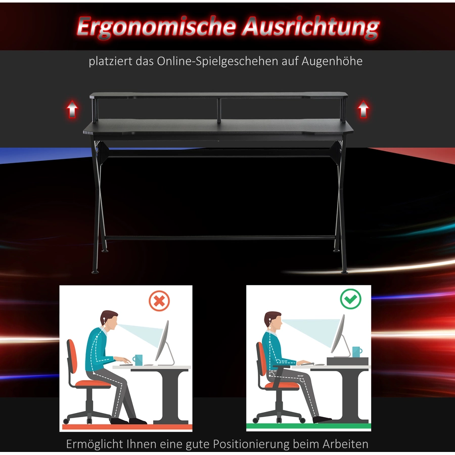 HOMCOM Computertisch mit Headset-Haken schwarz
