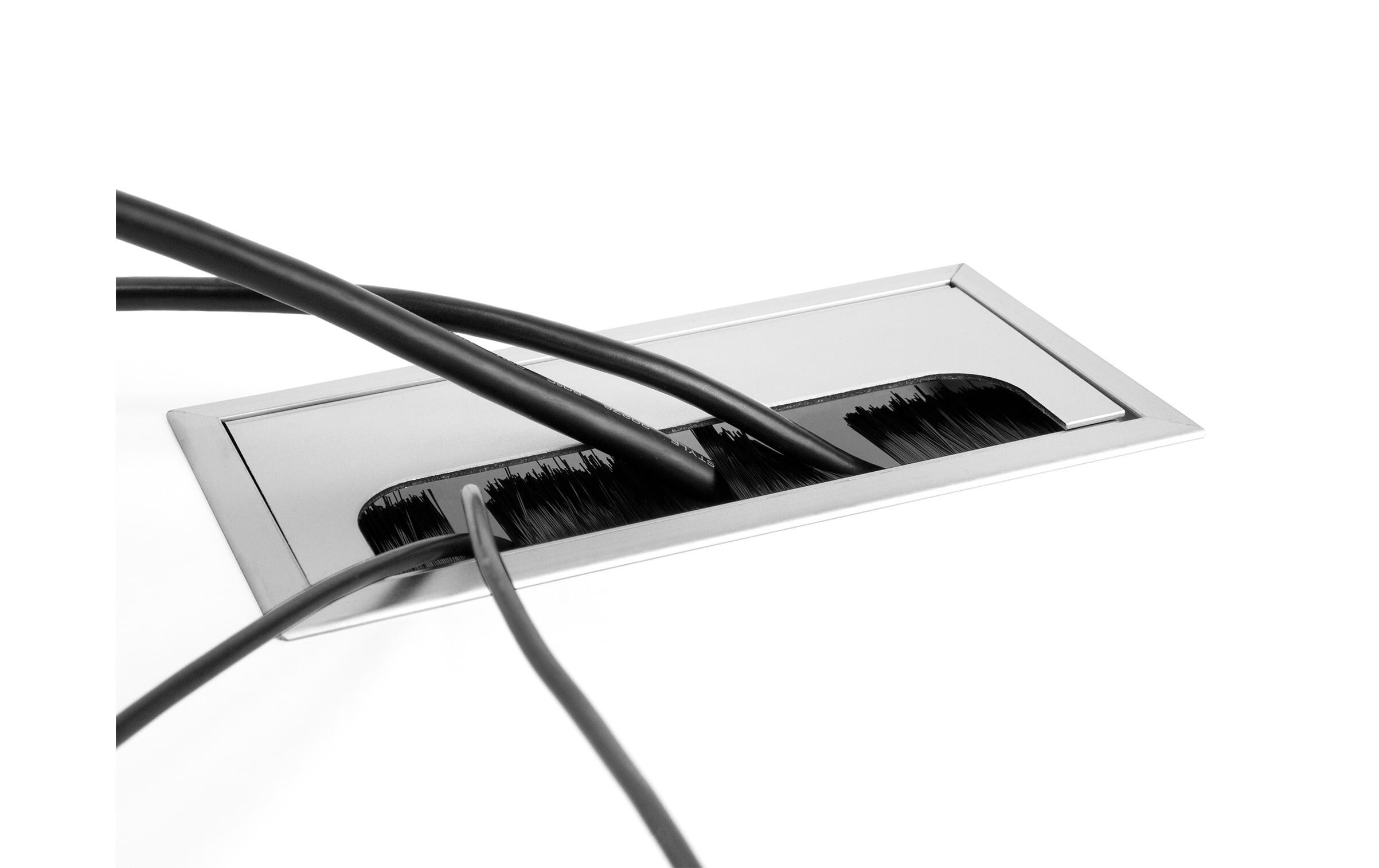 Einbaurahmen für Tisch mit Bürste 160x80x28mm, SilberDelock Kabeldurchführung für Tischeinbau mit Bürste 160 x 80 x 28 mm Silber