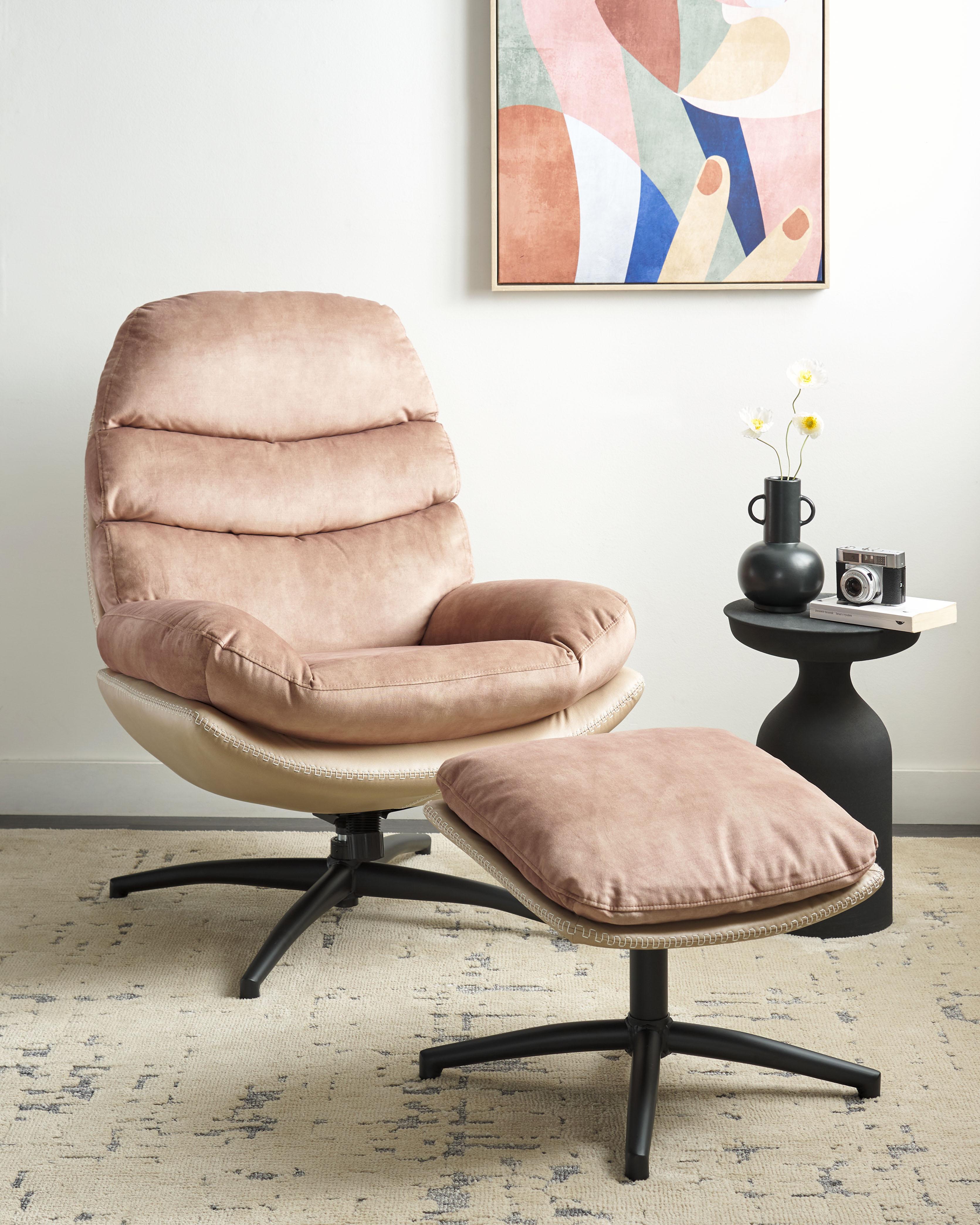 Draaifauteuil EIDE met voetenbank Fluweel Zandbeige