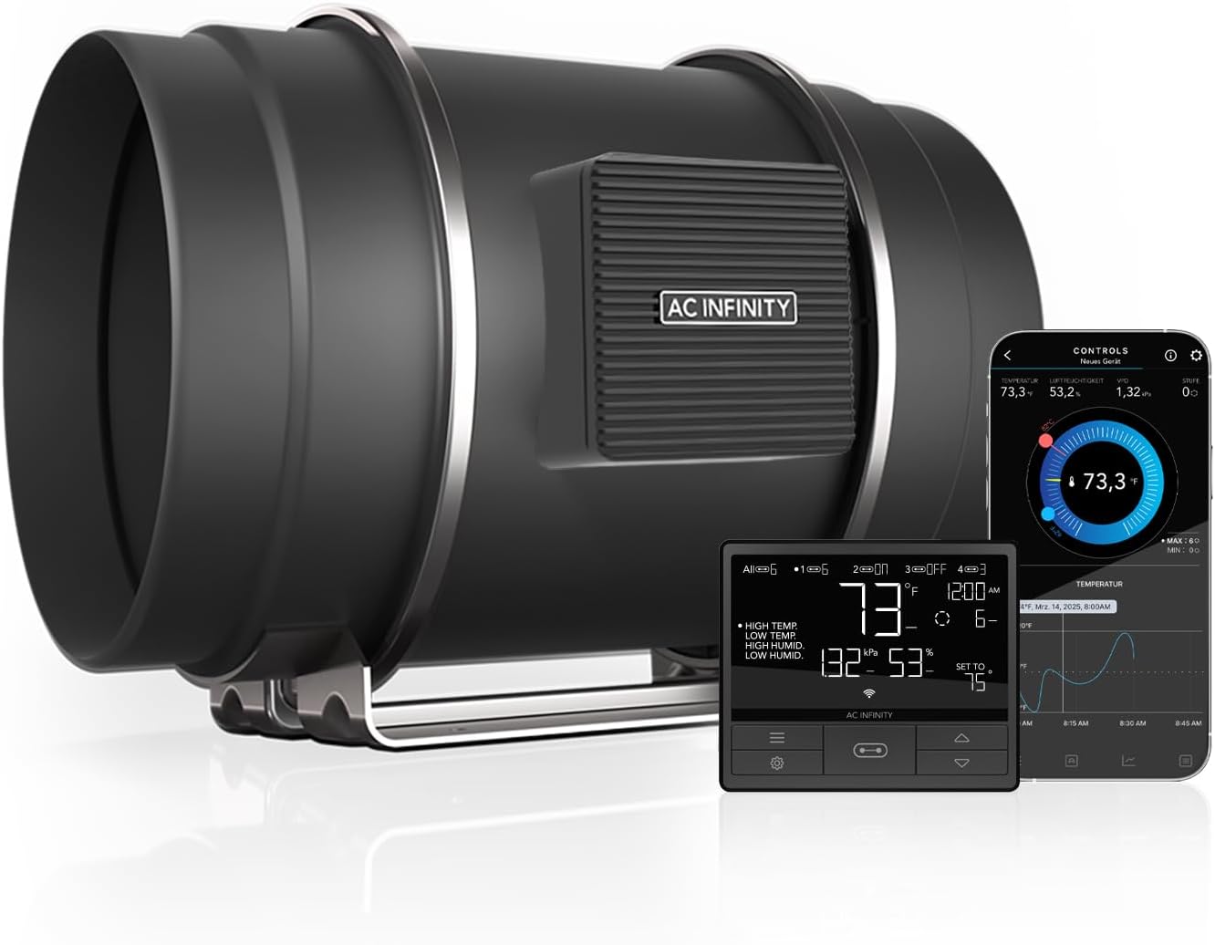 AC Infinity CLOUDLINE PRO T8 – Leises Inline-Lüftersystem 200 mm mit Temperatur-/Feuchtigkeits-VPD-Controller und App-Steuerung, für Grow-Zelte und Hydroponik