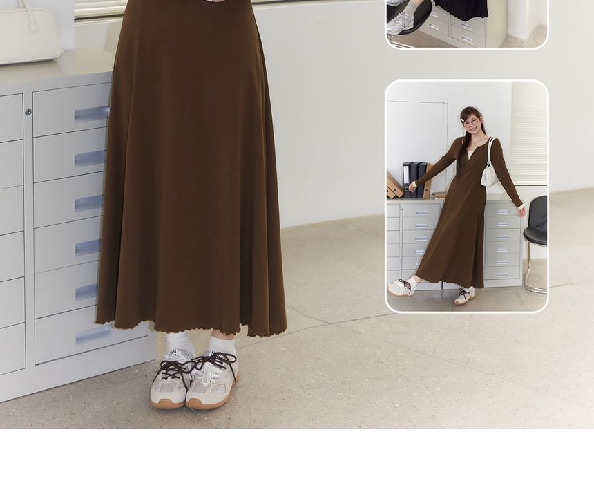 Zeedaren - Plus Size Lange Mouwen Mock Two Piece Button Maxi A-lijn Jurk