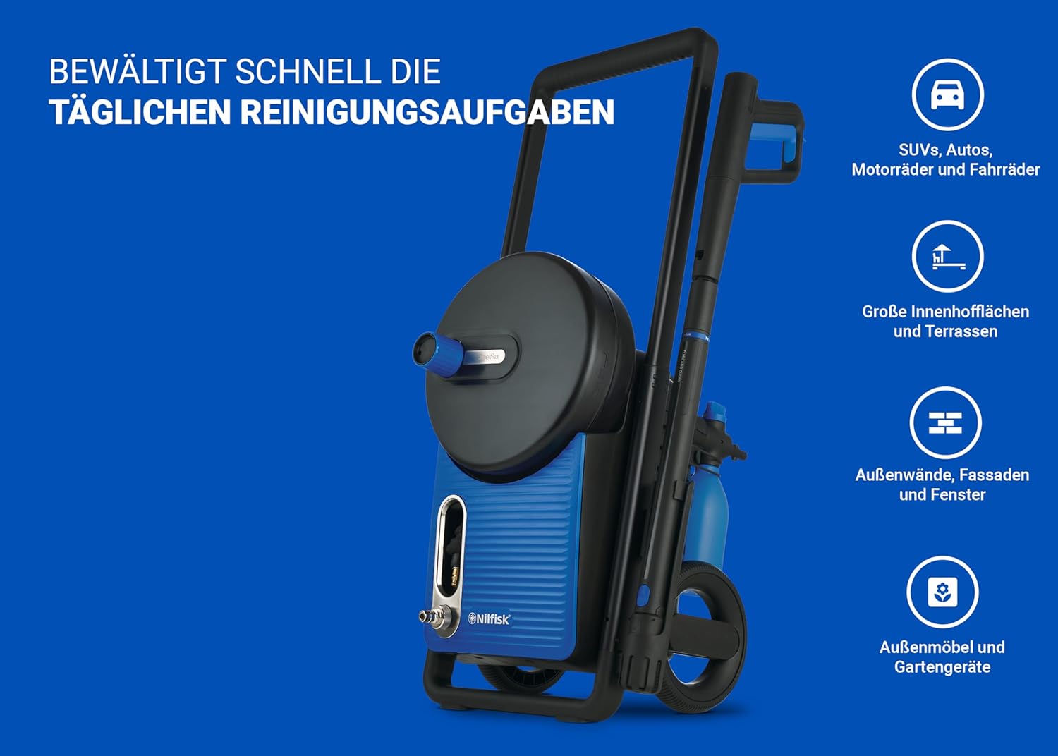 Nilfisk Hochdruckreiniger Excellent 180 Bar mit Smart Assitant - Pressure Washer Für Terrassen, Werkstätten und Autos (2800 W)