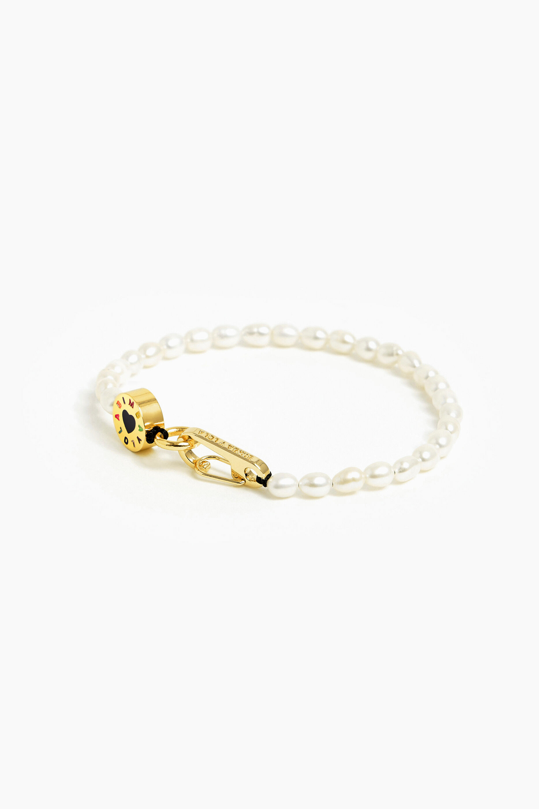 Pulseira fina com logotipo de pérola