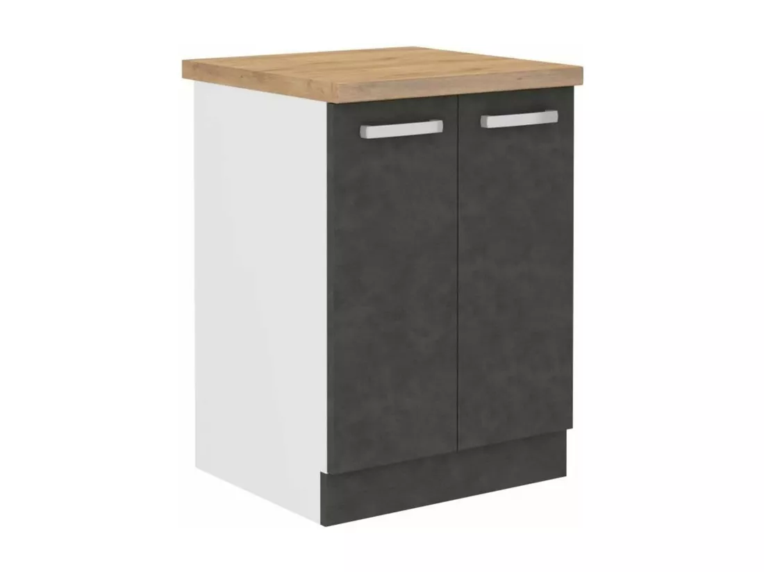 Meuble bas 2 portes battantes - Gris mat - 60 x 51,6 x 85 cm - LASSEN