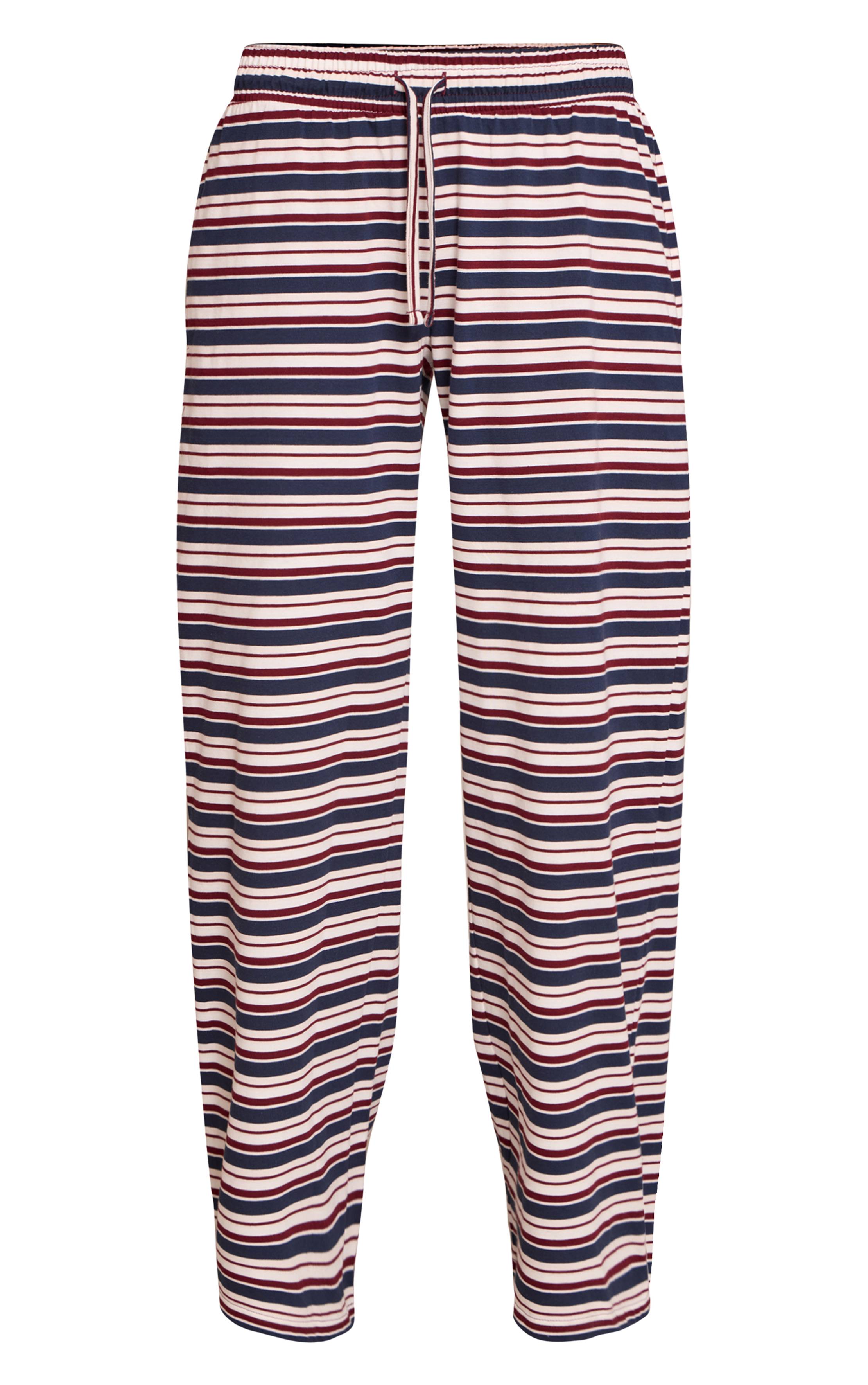 Rouge Bordeaux Pantalon Large À Rayures Avec Cordon De Serrage