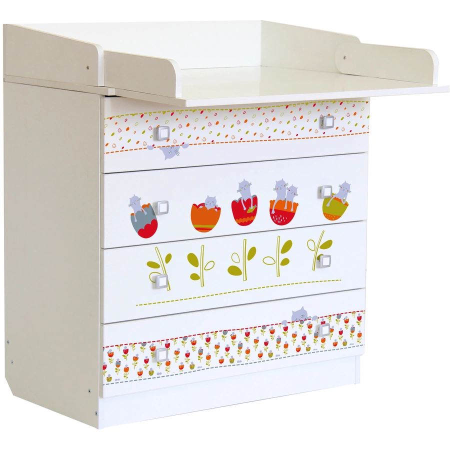 Polini Kids Baby Wickelkommode Simple 1580 weiß mit Katzen