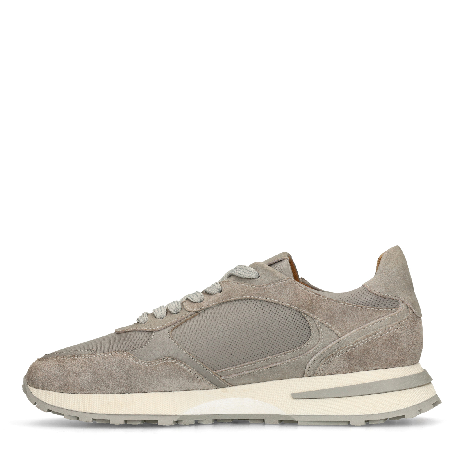 Grijze leren sneakers met suède details