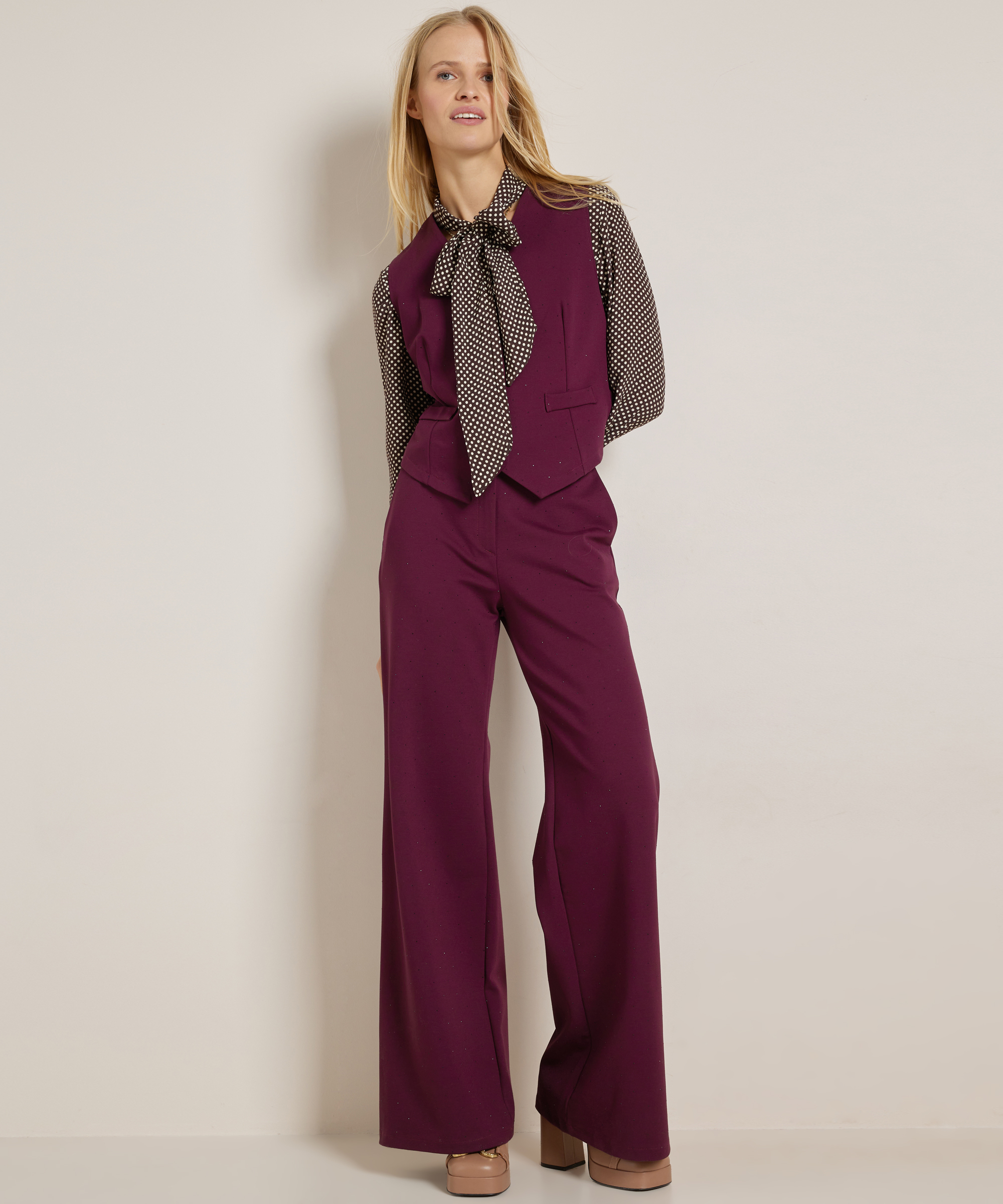 stippenprint blouse met strikkraag