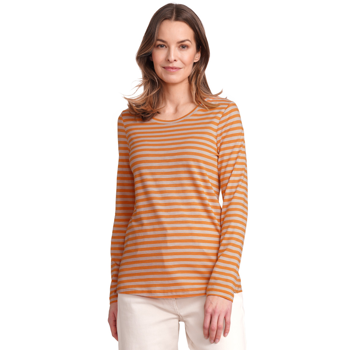 Gina Benotti Damen Langarmshirt gestreift orange / beige