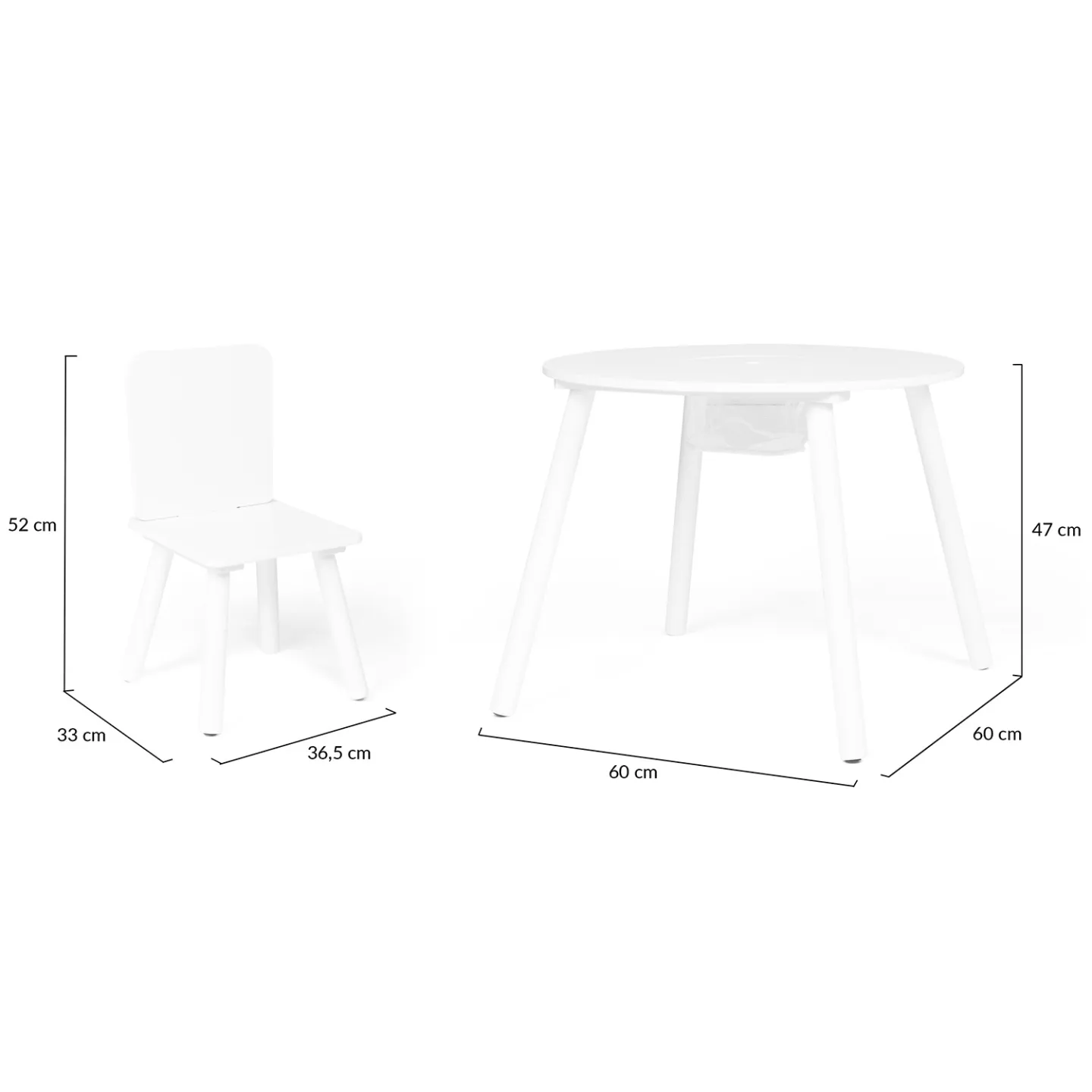 Table + 2 chaises enfant CANDICE avec espace de rangement en bois blanc