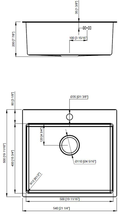 Køkkenvask messing 540 x 500 mm