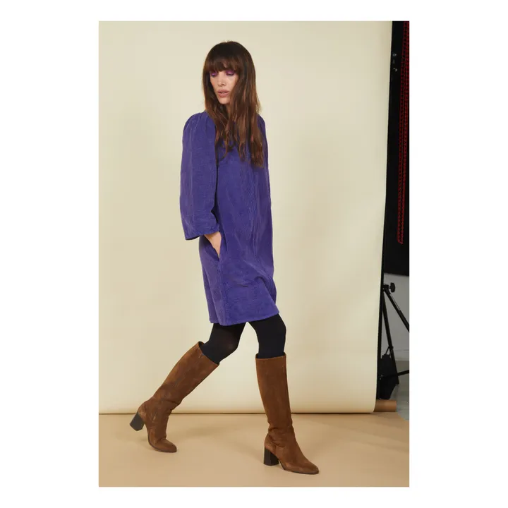 SMALLABLE BASICS Robe Zippée Femme Manches Larges en Velours Côtelé | Bleu indigo