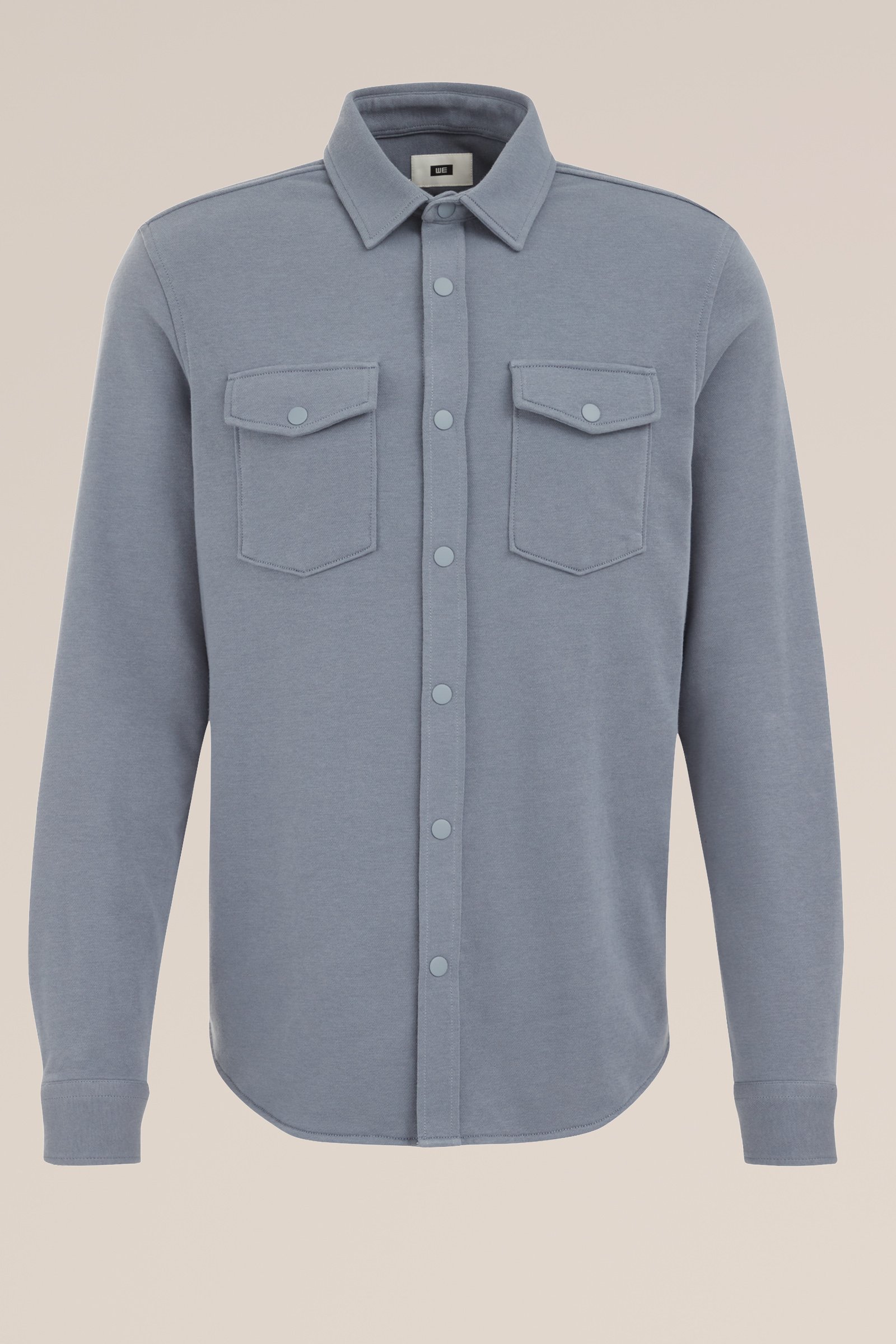 gebreid smart overshirt van katoenmix Fundamentals Grijsblauw